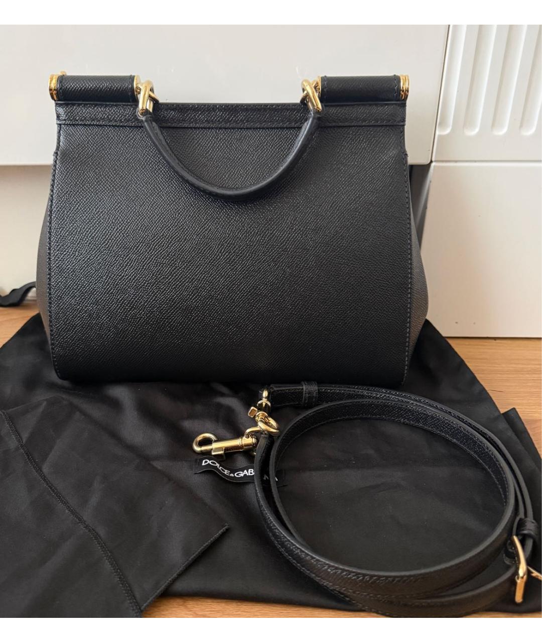 DOLCE&GABBANA Черная кожаная сумка с короткими ручками, фото 3