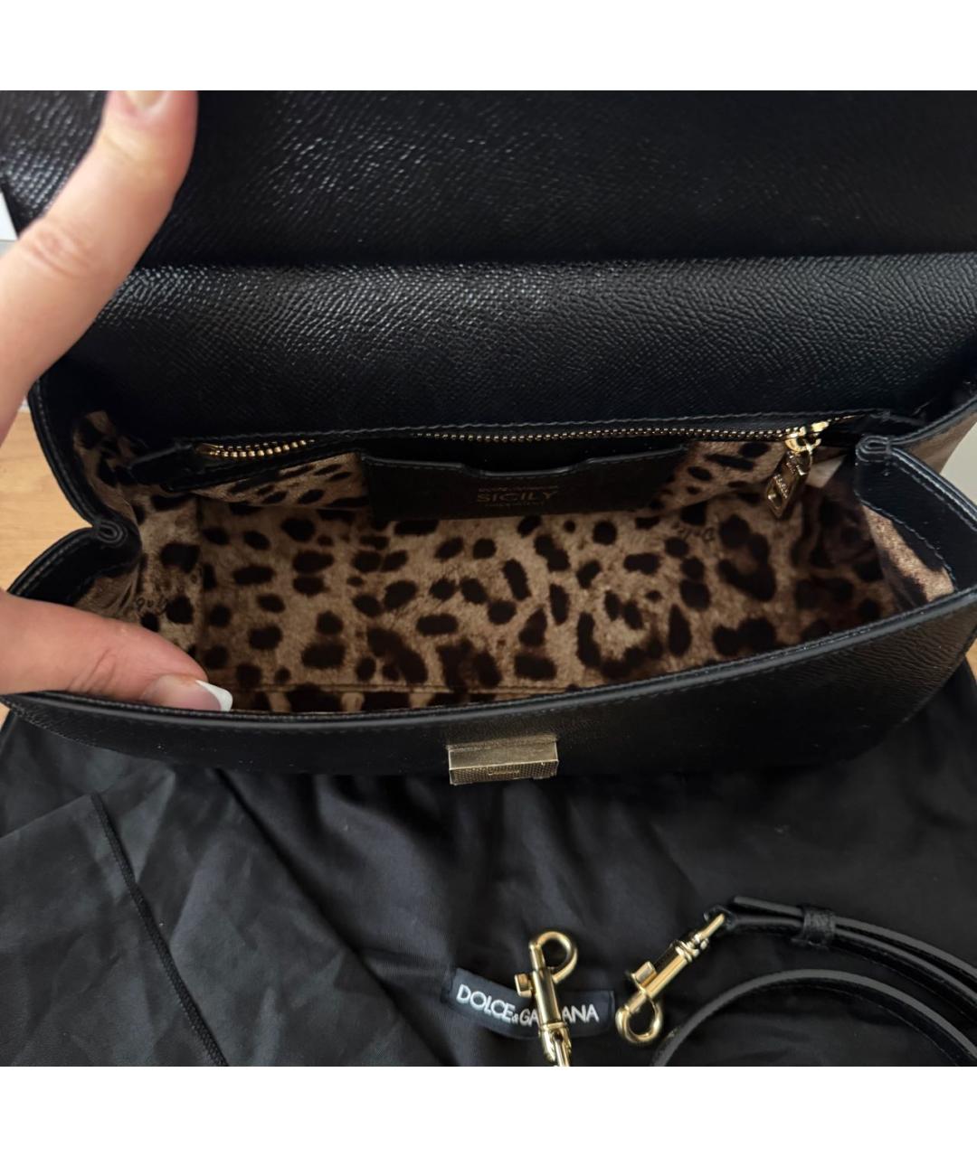 DOLCE&GABBANA Черная кожаная сумка с короткими ручками, фото 4