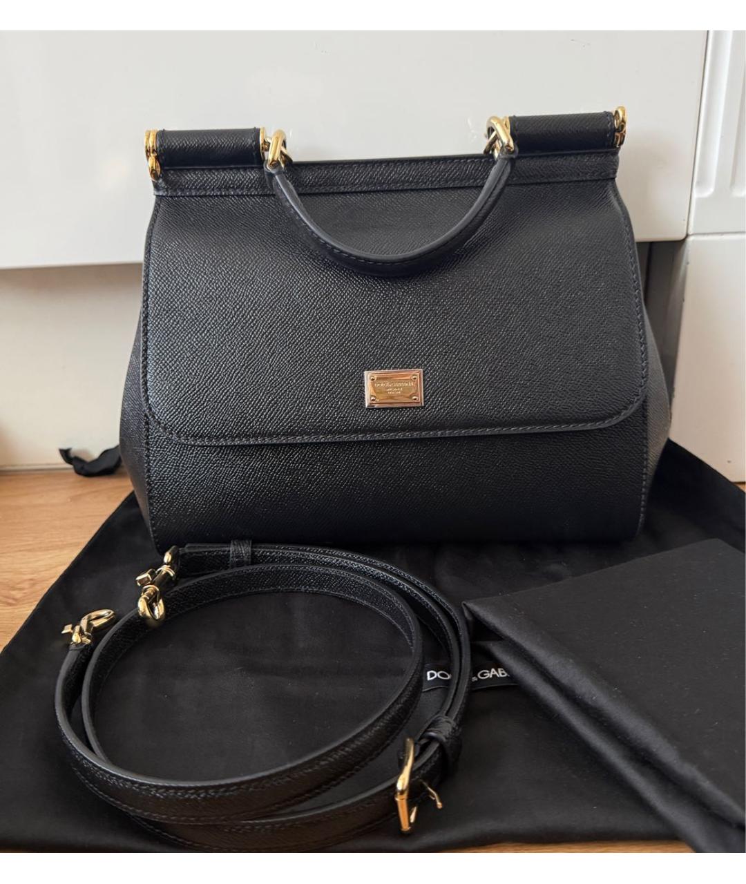 DOLCE&GABBANA Черная кожаная сумка с короткими ручками, фото 9