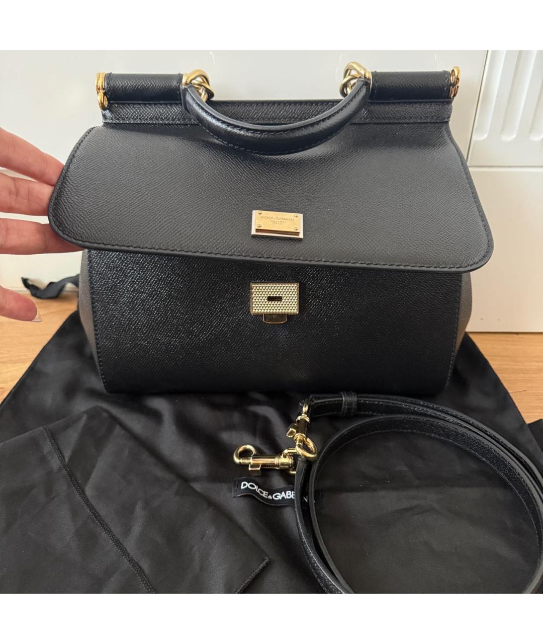 DOLCE&GABBANA Черная кожаная сумка с короткими ручками, фото 5
