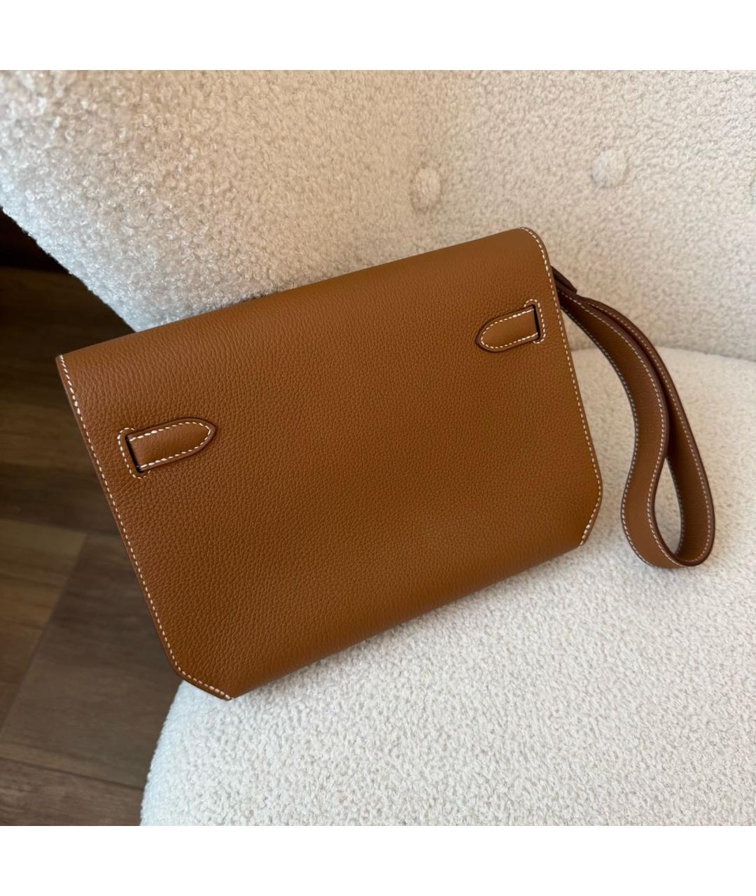 HERMES Коричневая кожаная барсетка, фото 3