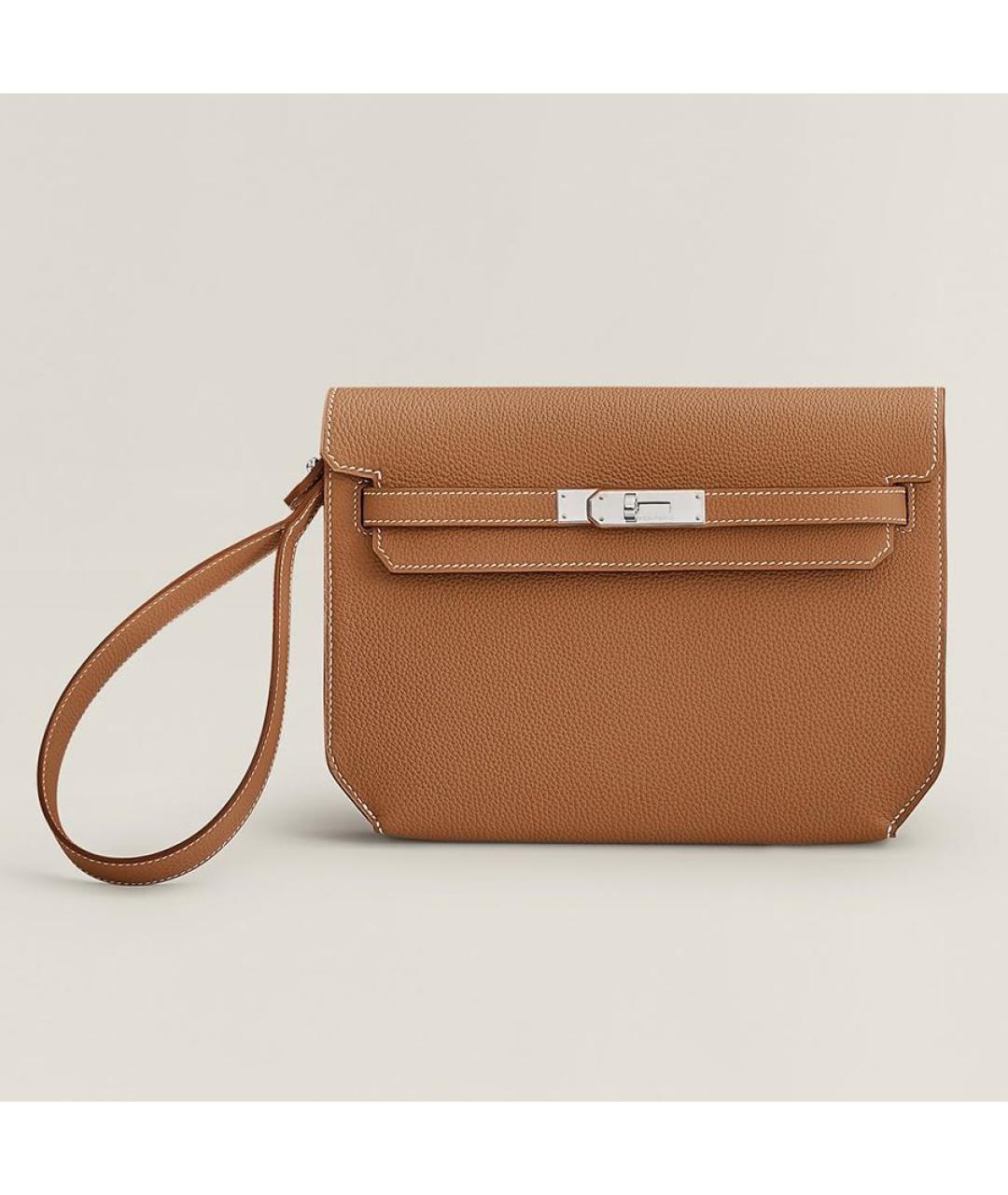 HERMES Коричневая кожаная барсетка, фото 8