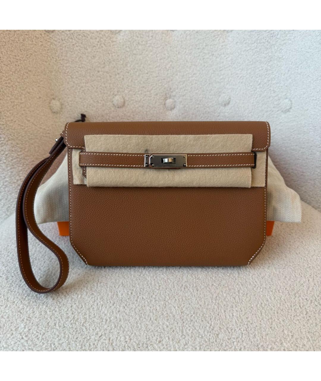 HERMES Коричневая кожаная барсетка, фото 2