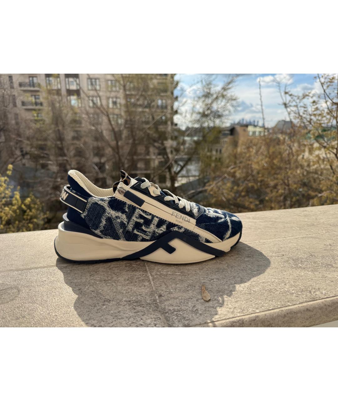 FENDI Синие текстильные низкие кроссовки / кеды, фото 6