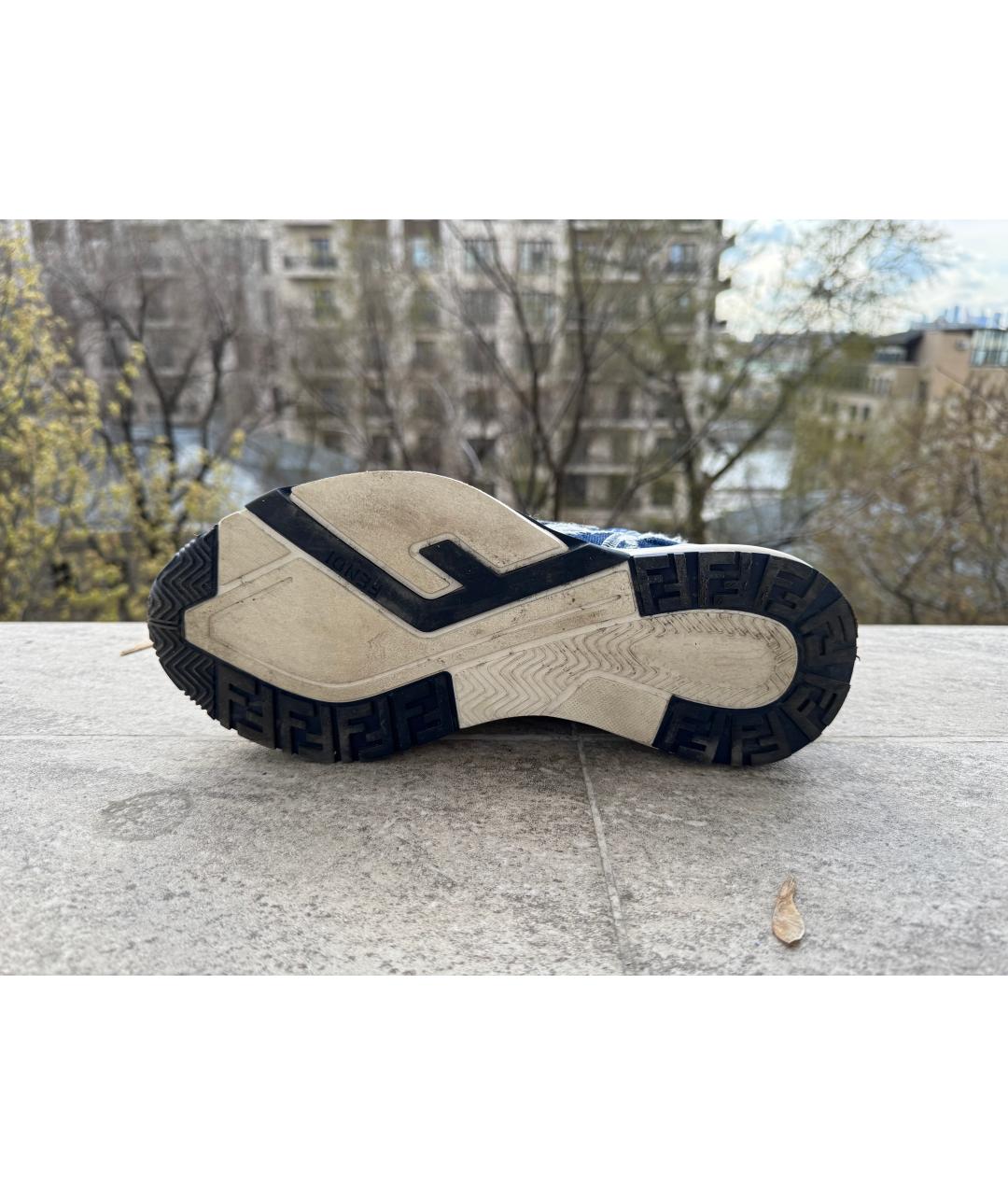 FENDI Синие текстильные низкие кроссовки / кеды, фото 5