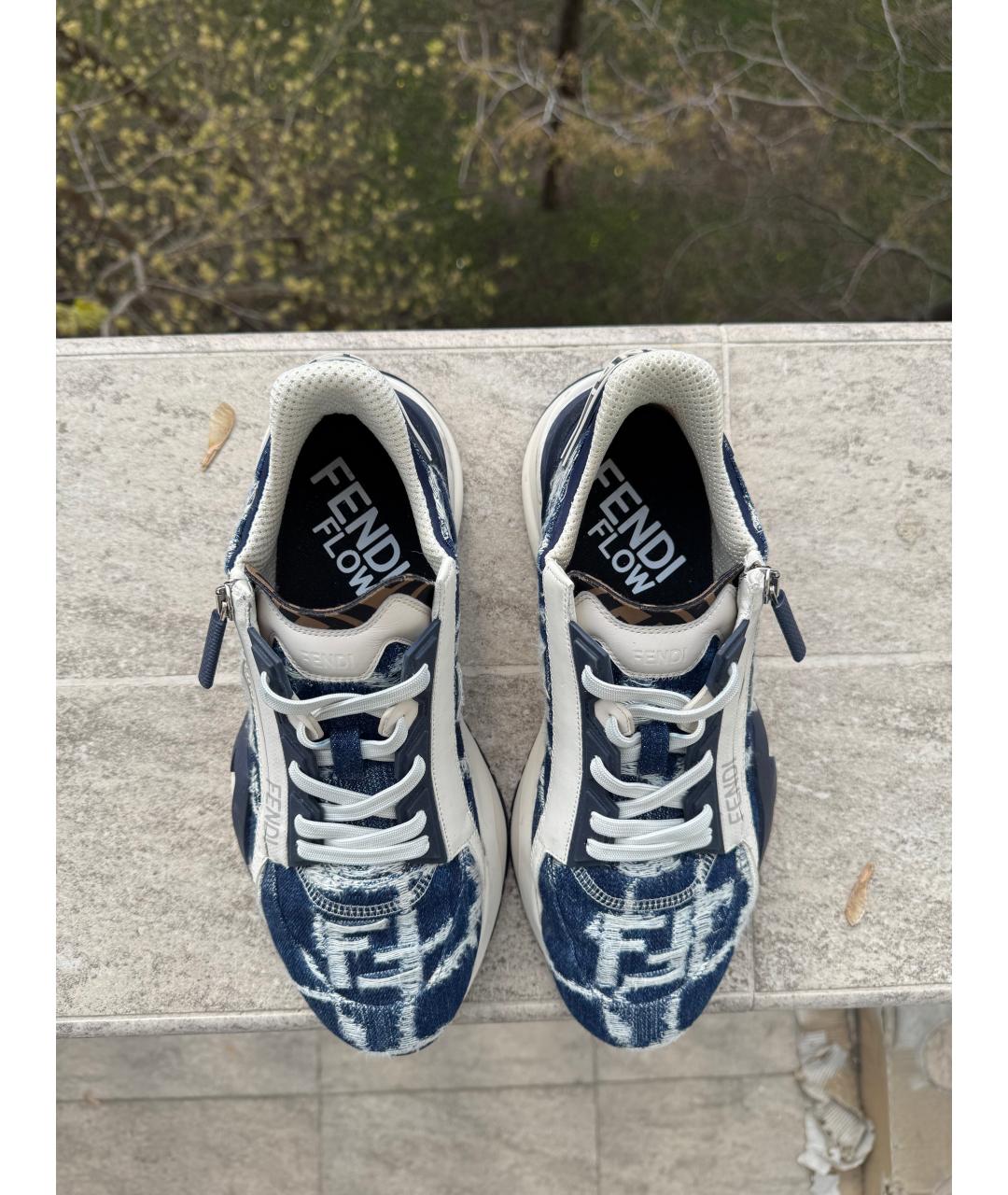 FENDI Синие текстильные низкие кроссовки / кеды, фото 3
