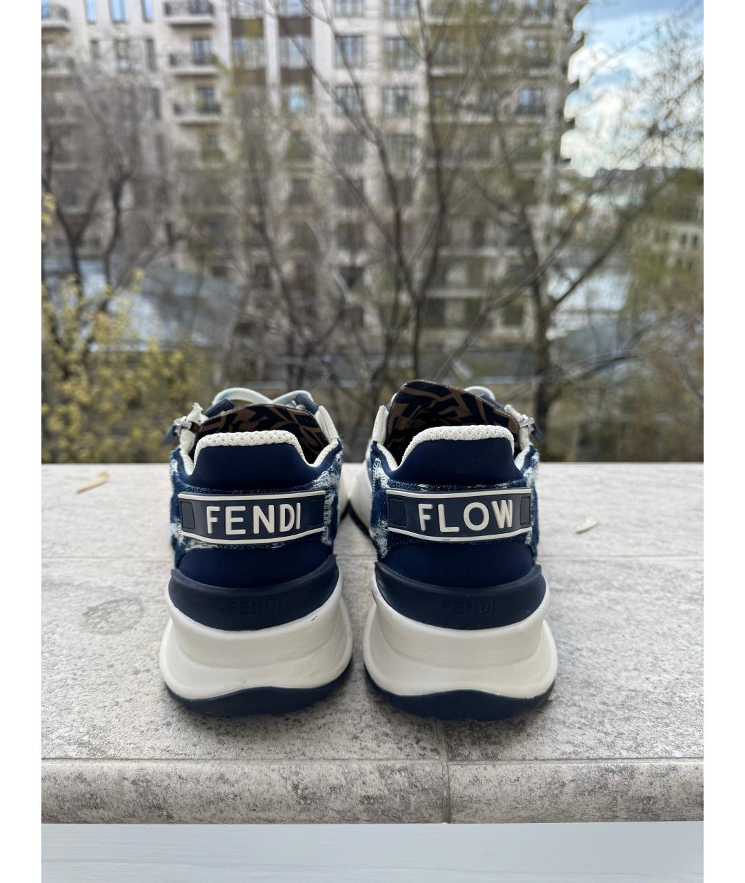 FENDI Синие текстильные низкие кроссовки / кеды, фото 4