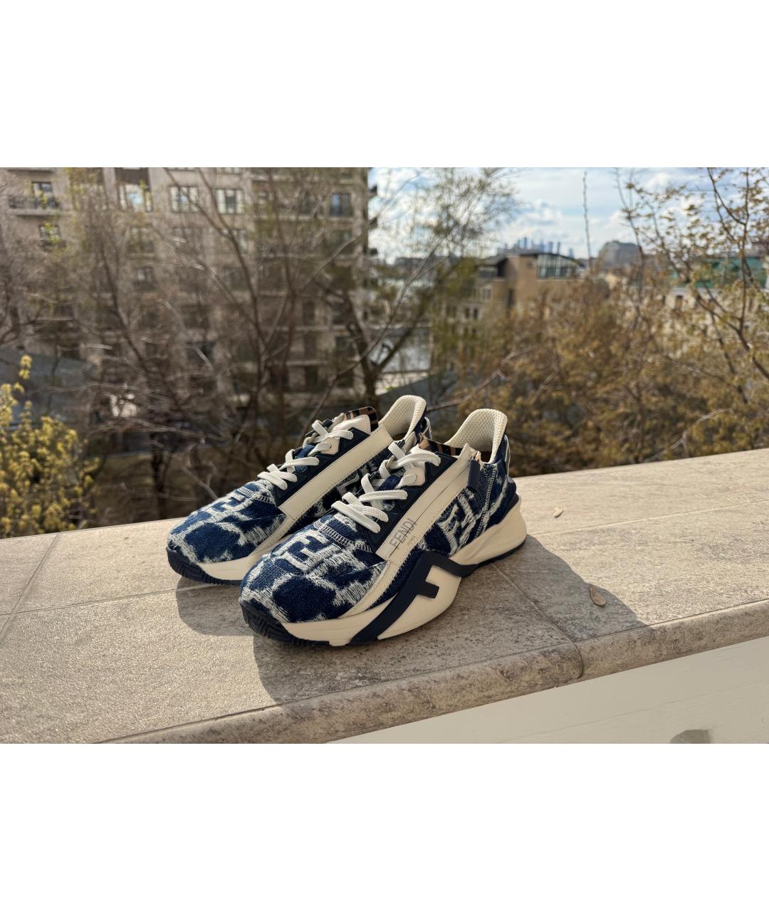 FENDI Синие текстильные низкие кроссовки / кеды, фото 2