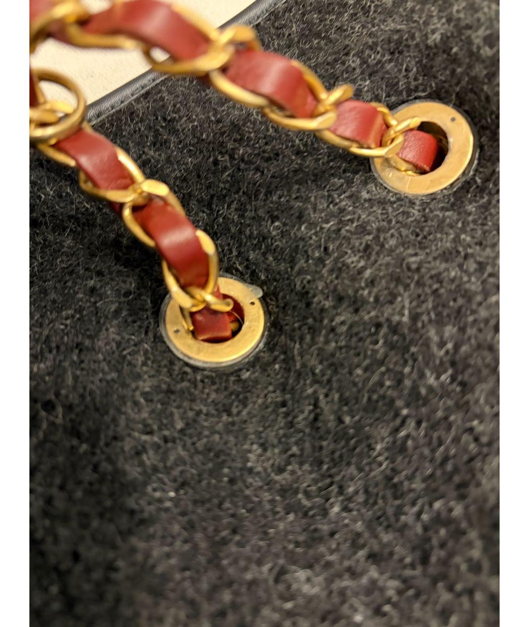 CHANEL Антрацитовая шерстяная сумка с короткими ручками, фото 7