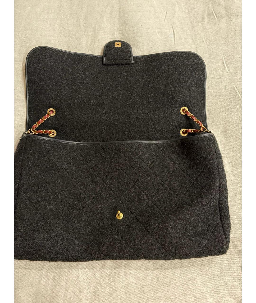 CHANEL Антрацитовая шерстяная сумка с короткими ручками, фото 4