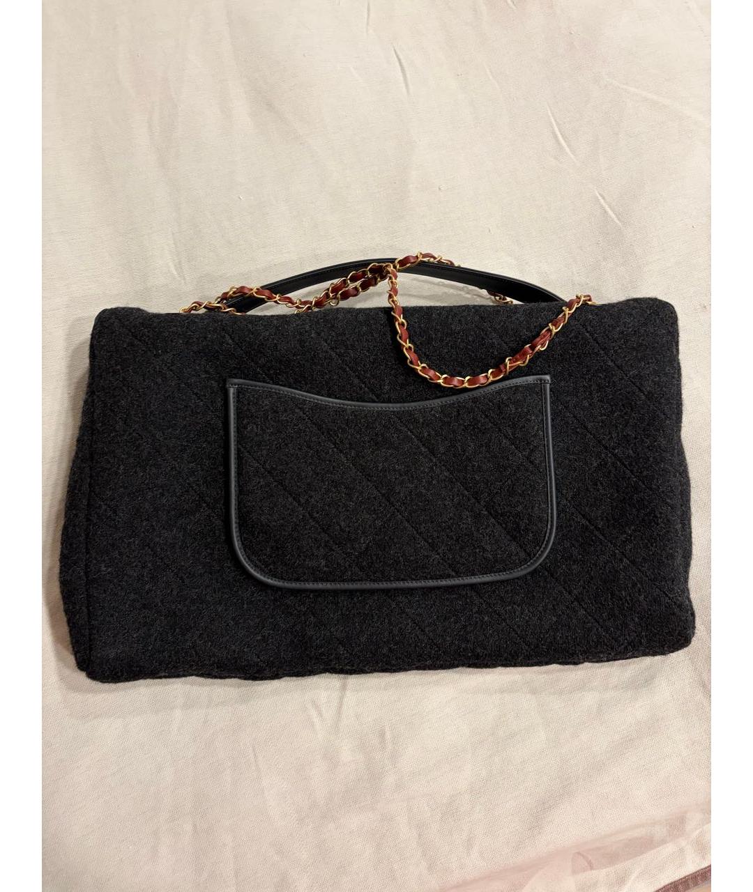CHANEL Антрацитовая шерстяная сумка с короткими ручками, фото 3