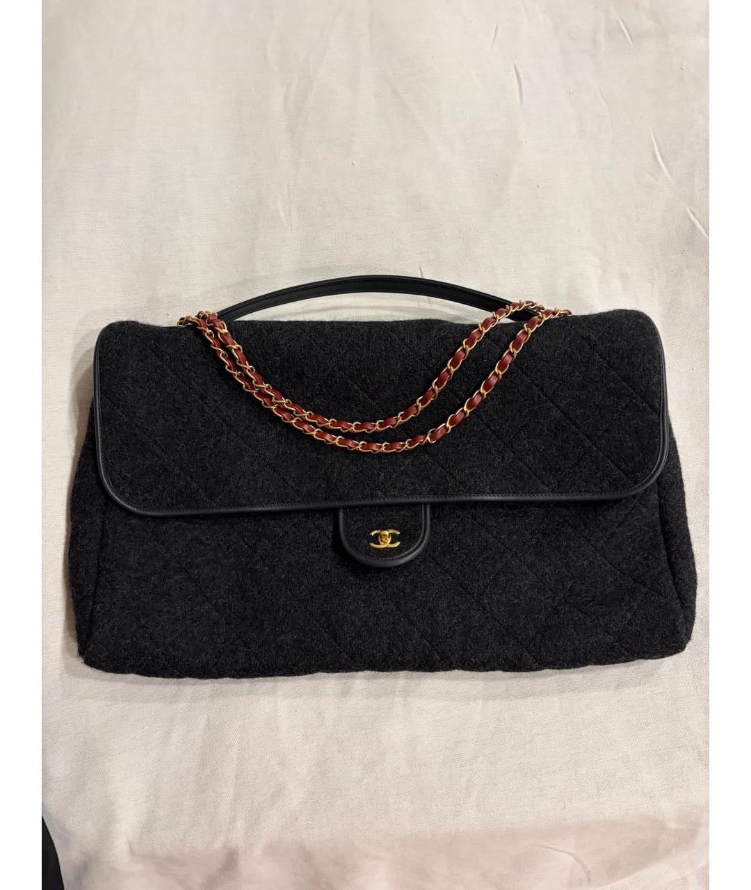 CHANEL Антрацитовая шерстяная сумка с короткими ручками, фото 9