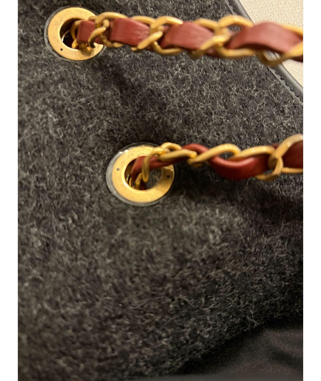 CHANEL Антрацитовая шерстяная сумка с короткими ручками, фото 8