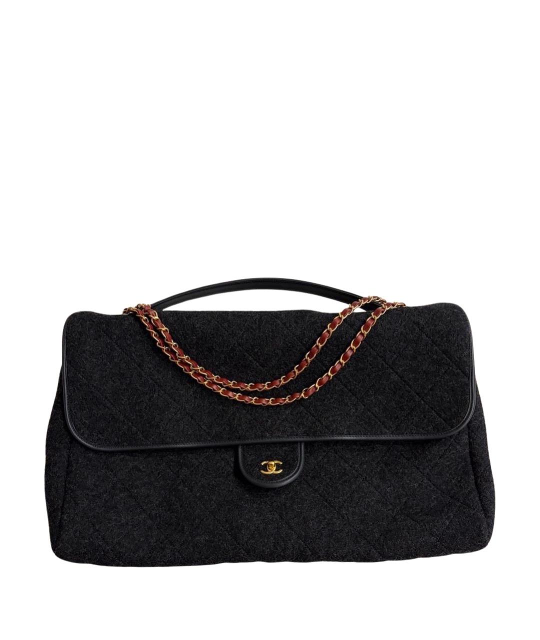 CHANEL Антрацитовая шерстяная сумка с короткими ручками, фото 1