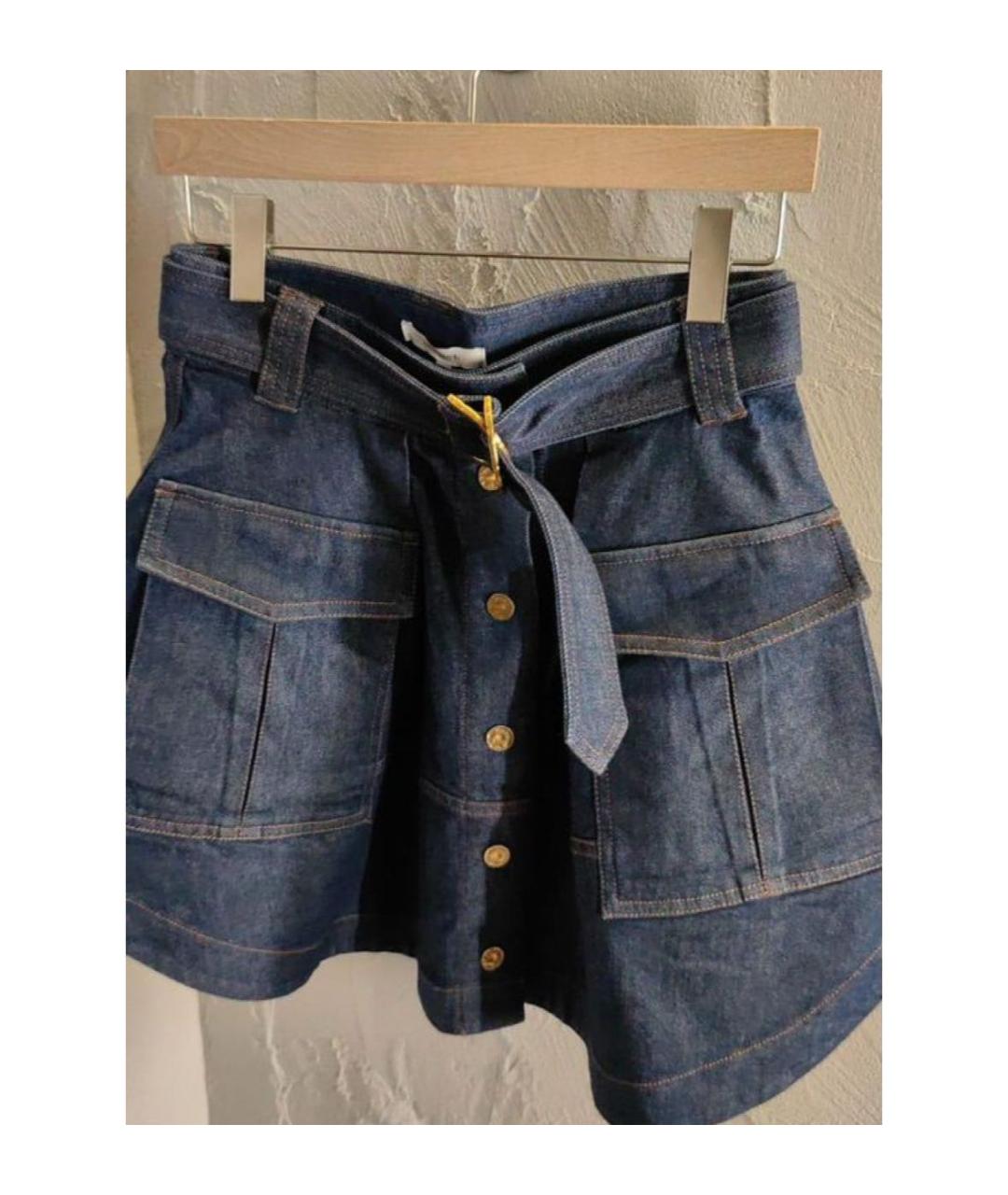 ZIMMERMANN Темно-синяя хлопковая юбка мини, фото 2