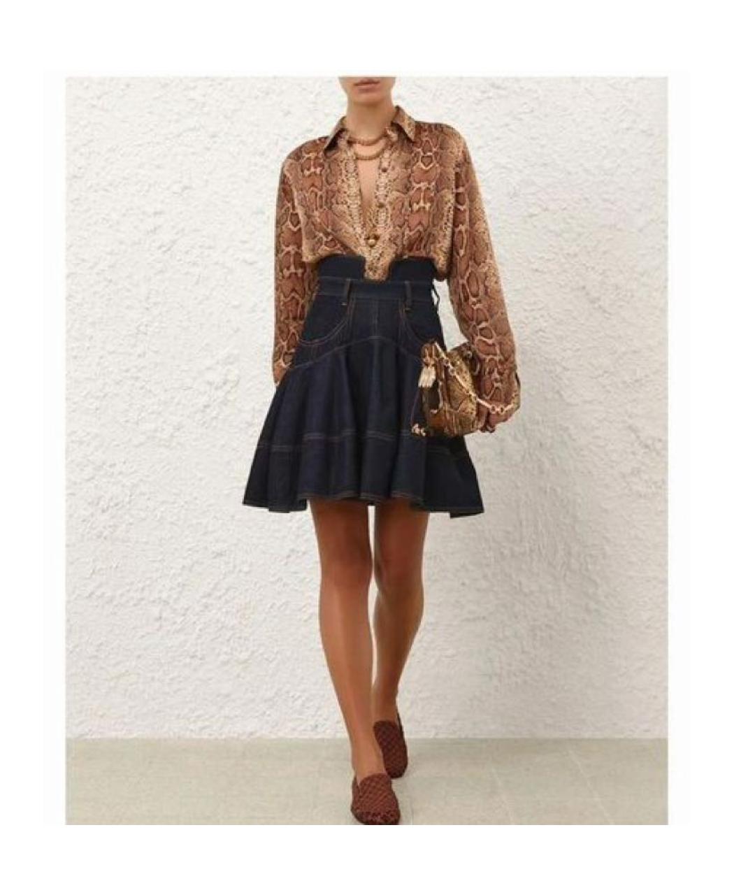 ZIMMERMANN Темно-синяя хлопковая юбка мини, фото 3