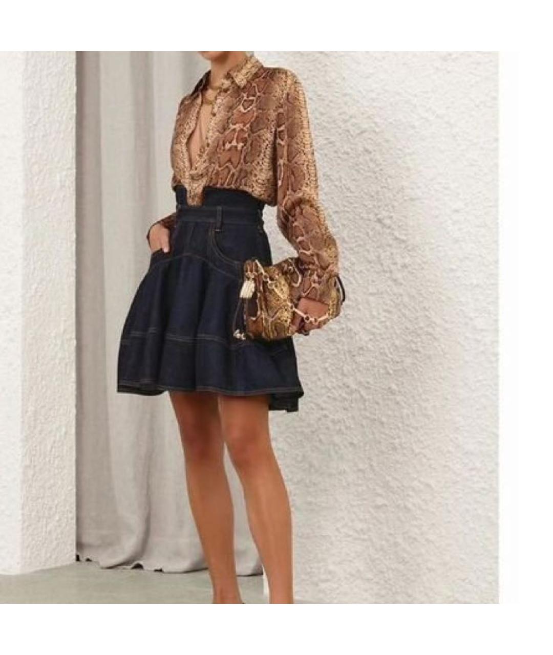 ZIMMERMANN Темно-синяя хлопковая юбка мини, фото 5