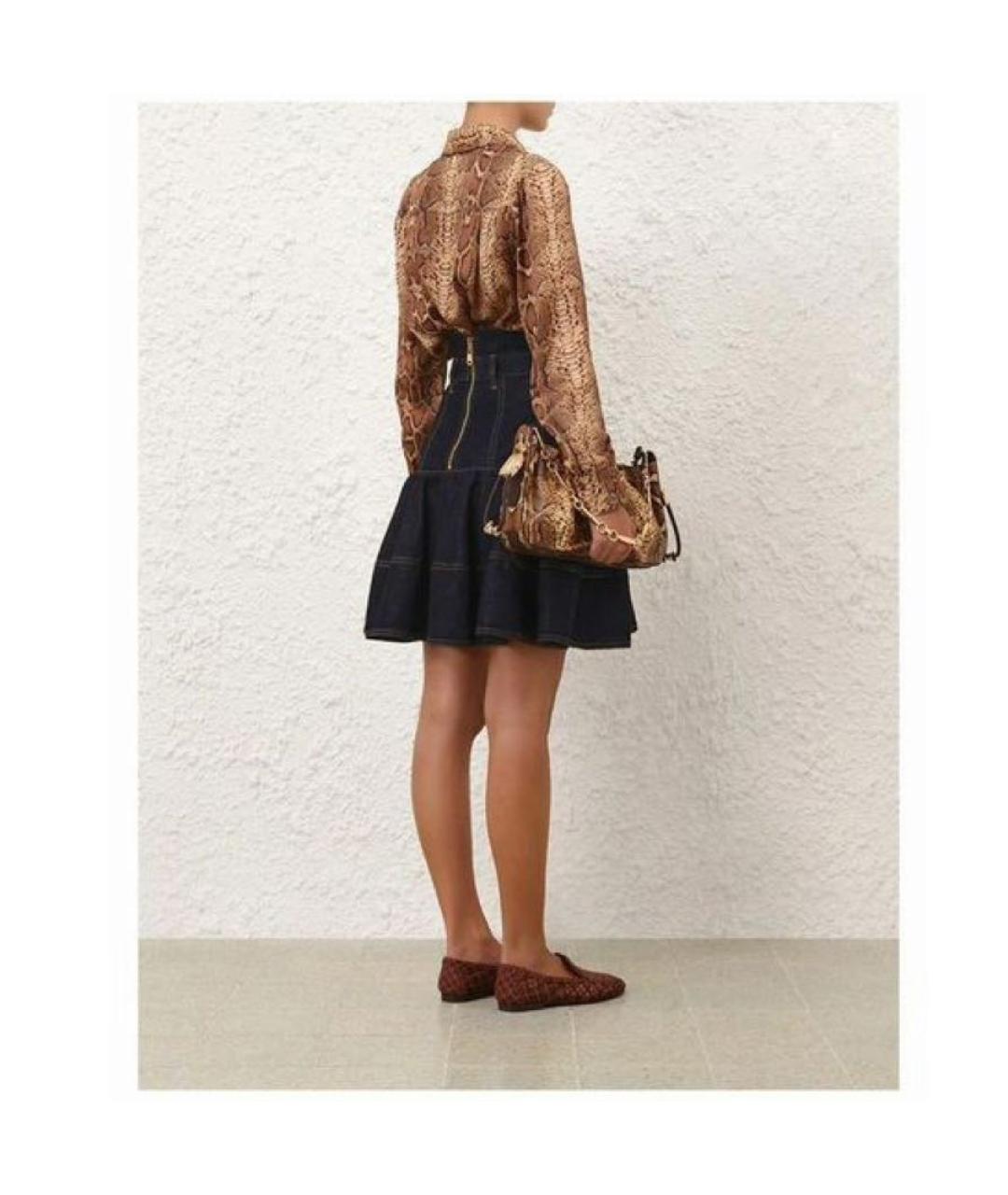 ZIMMERMANN Темно-синяя хлопковая юбка мини, фото 4