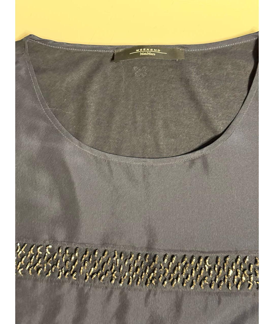 WEEKEND MAX MARA Темно-синяя вискозная блузы, фото 3