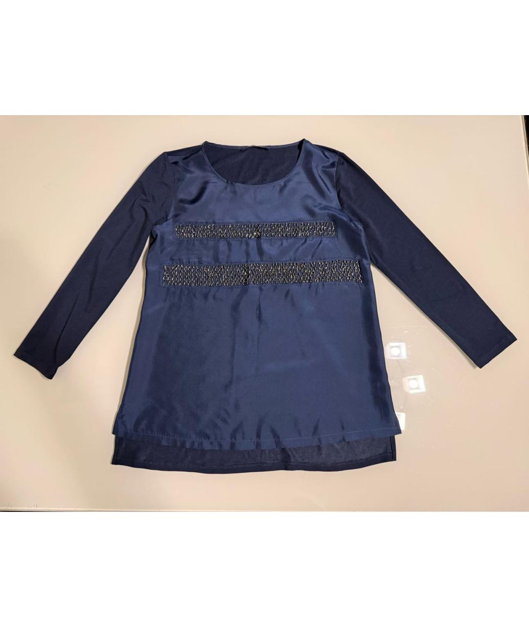 WEEKEND MAX MARA Темно-синяя вискозная блузы, фото 6