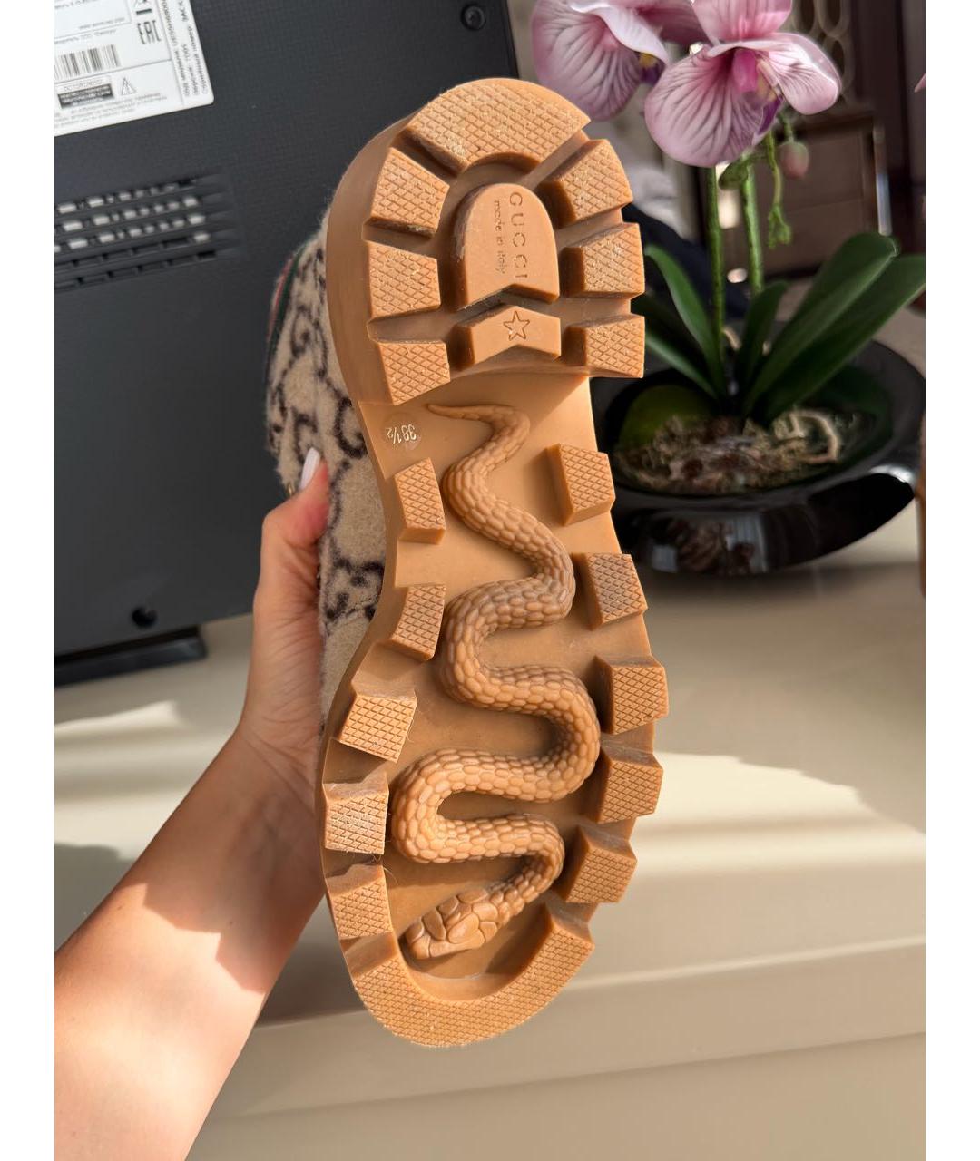 GUCCI Бежевые текстильные ботинки, фото 4