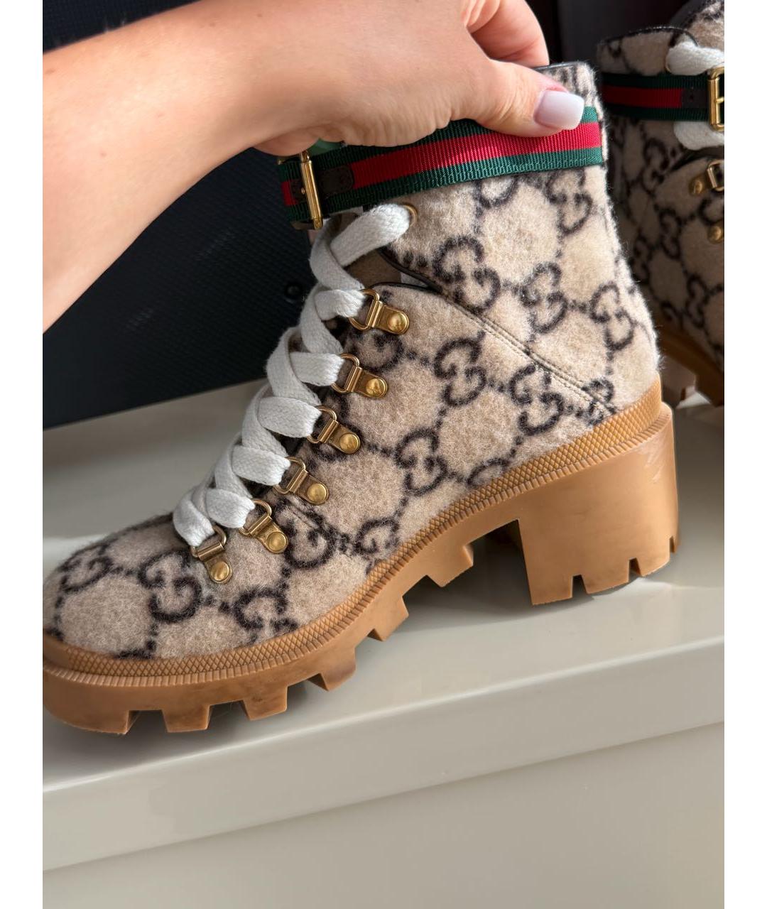 GUCCI Бежевые текстильные ботинки, фото 6