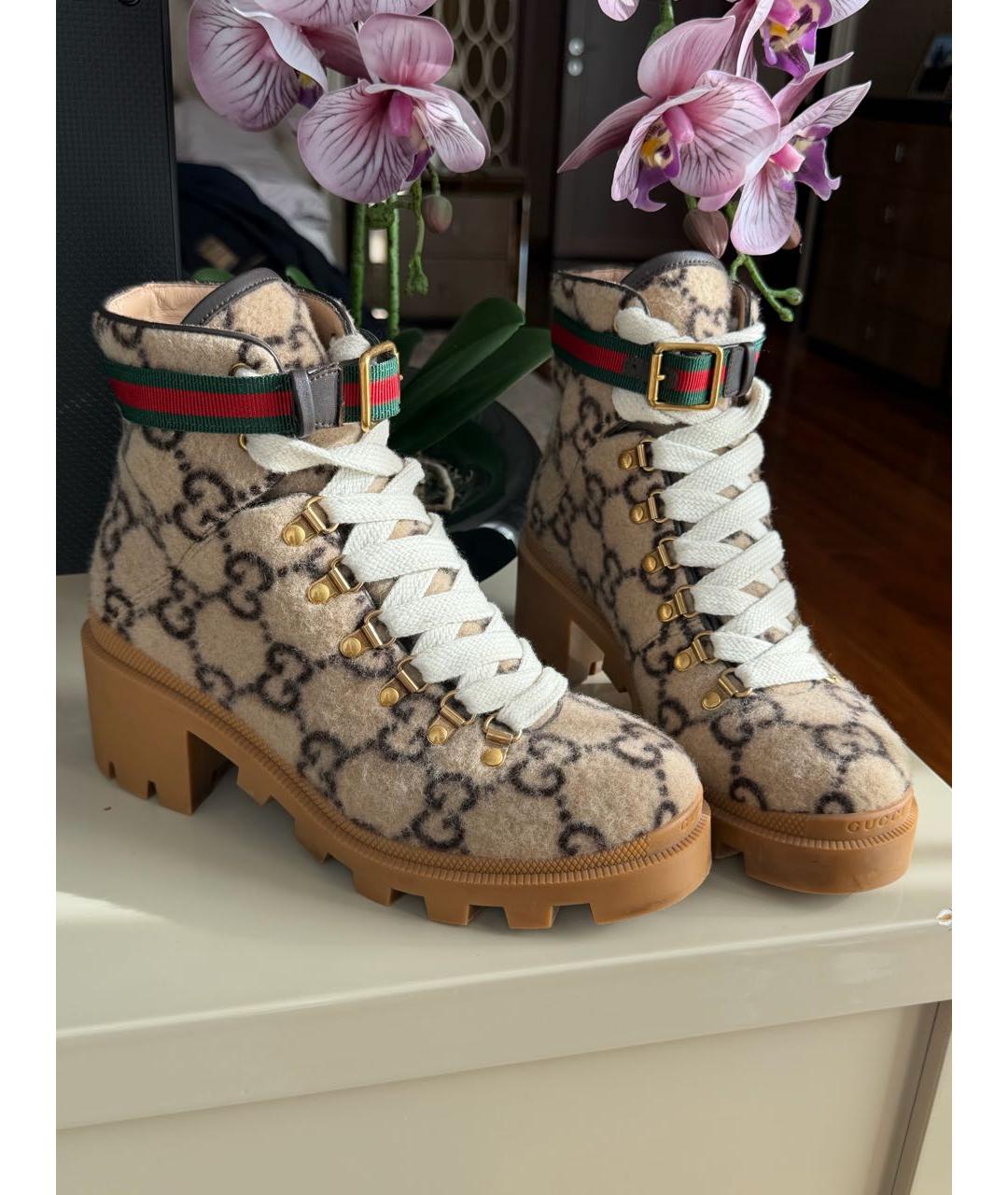 GUCCI Бежевые текстильные ботинки, фото 2