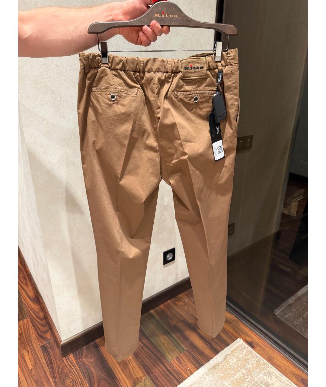 KITON Коричневые хлопко-эластановые повседневные брюки, фото 2