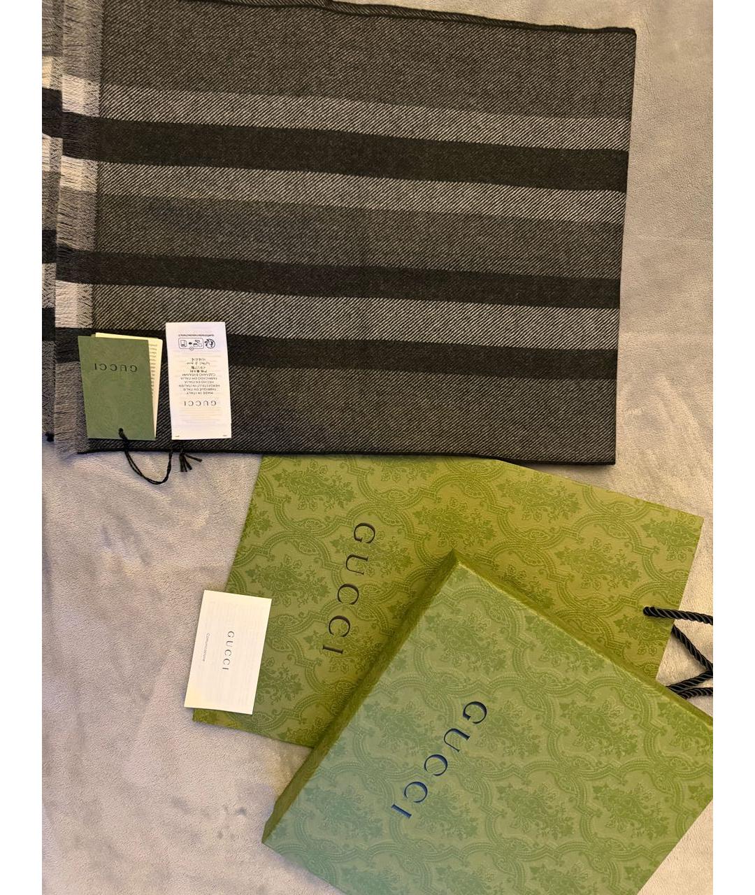 GUCCI Черный шерстяной шарф, фото 3