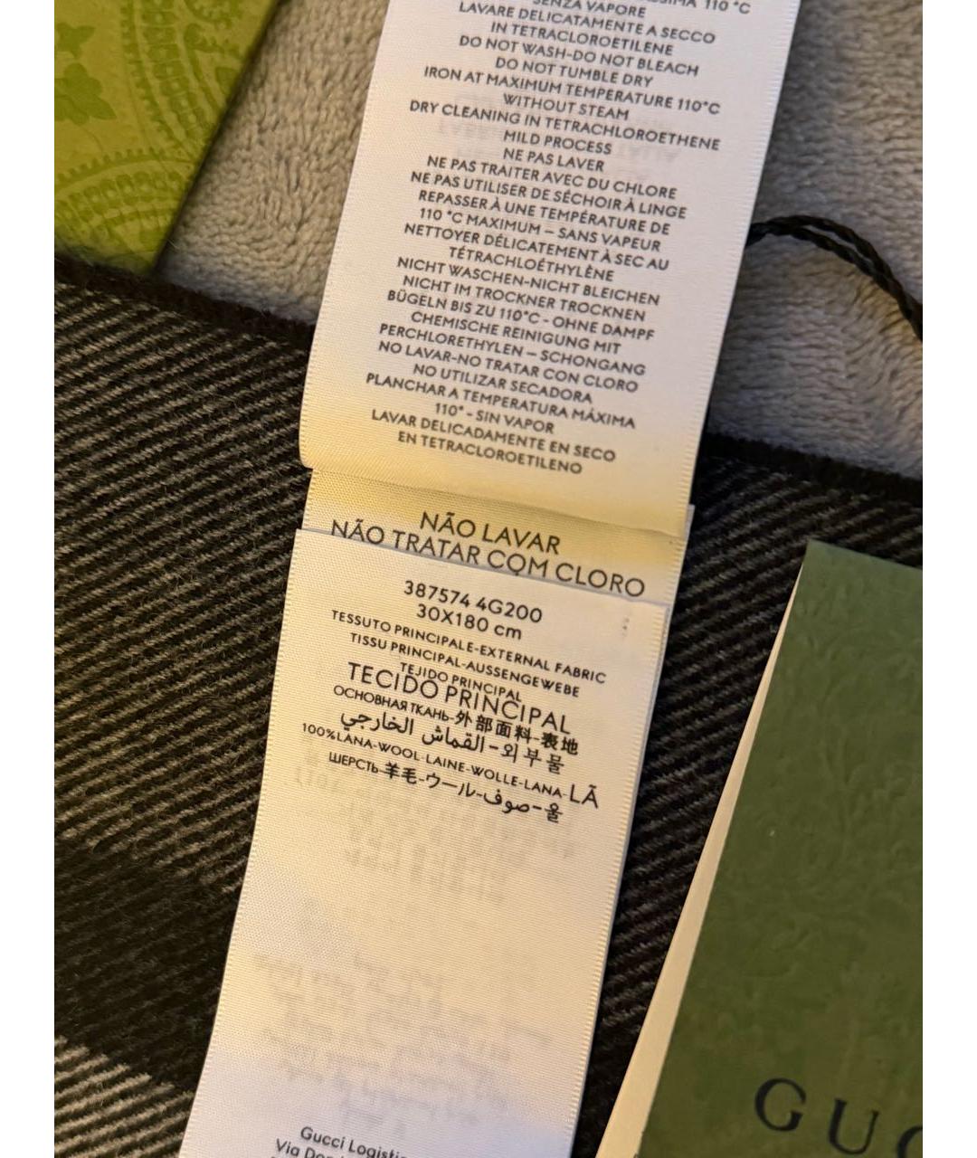 GUCCI Черный шерстяной шарф, фото 4