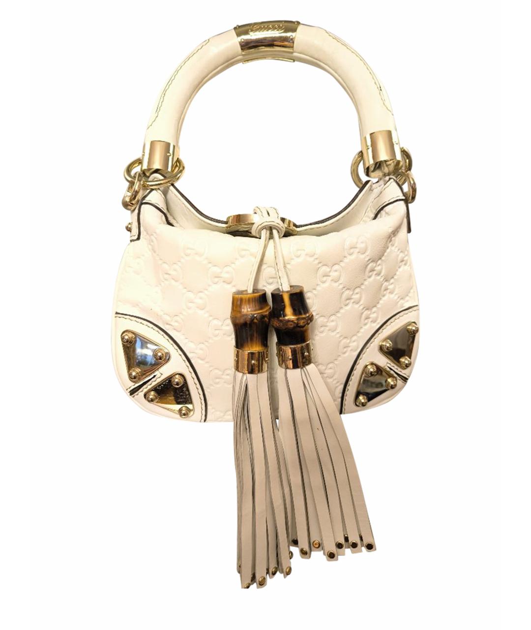 GUCCI Белая кожаная сумка с короткими ручками, фото 1