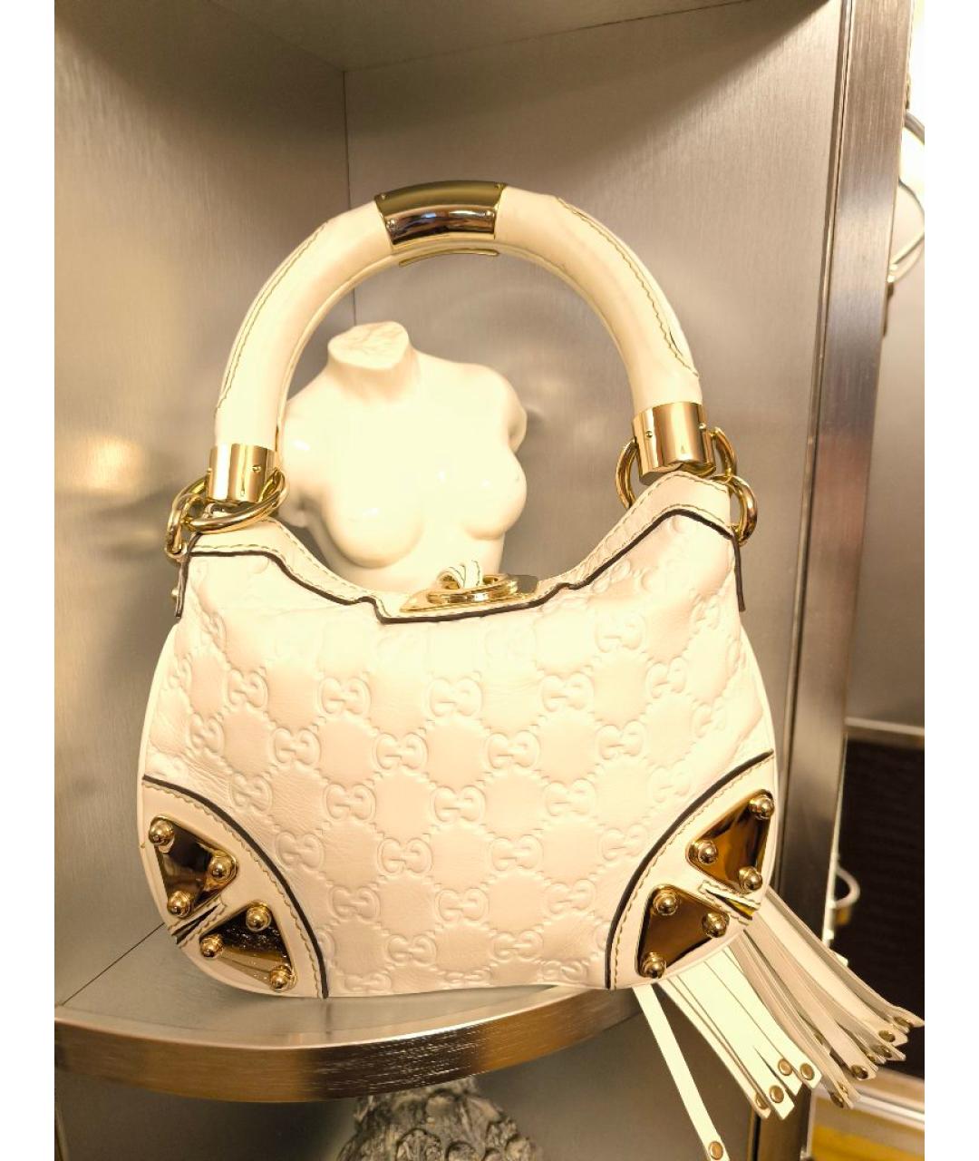 GUCCI Белая кожаная сумка с короткими ручками, фото 2