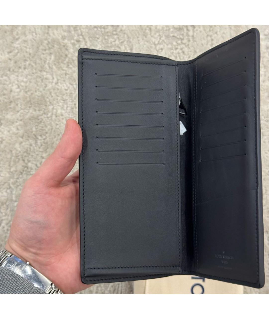 LOUIS VUITTON Черный кожаный кошелек, фото 8