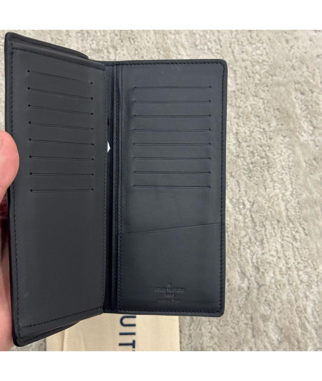 LOUIS VUITTON Черный кожаный кошелек, фото 7