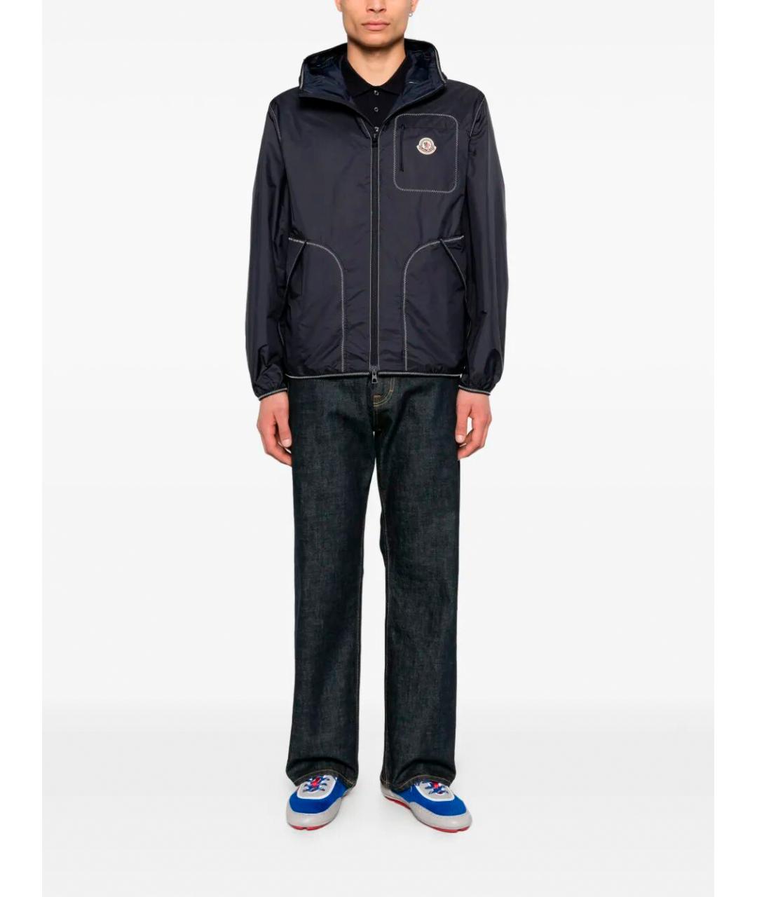 MONCLER Синее хлопковое поло с коротким рукавом, фото 2