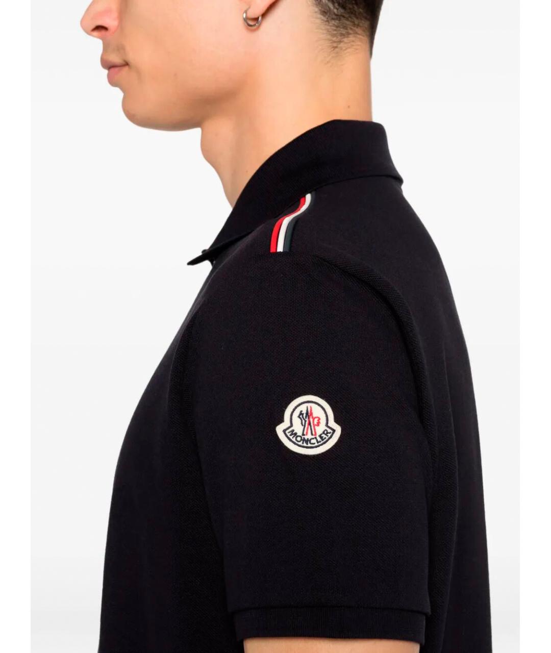 MONCLER Синее хлопковое поло с коротким рукавом, фото 4