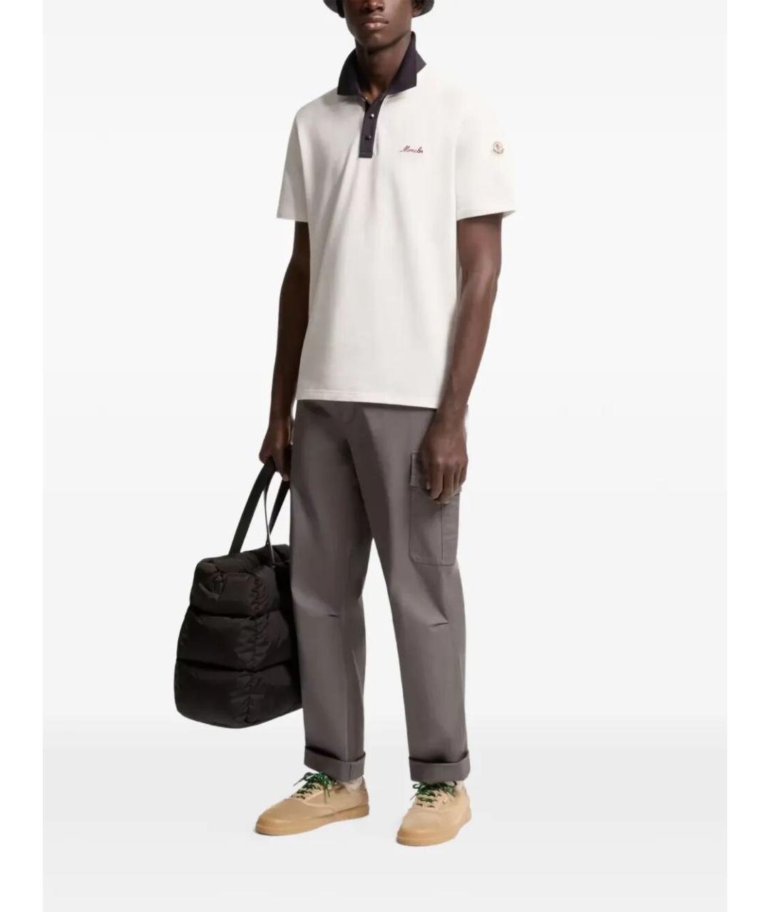 MONCLER Белое хлопковое поло с коротким рукавом, фото 2
