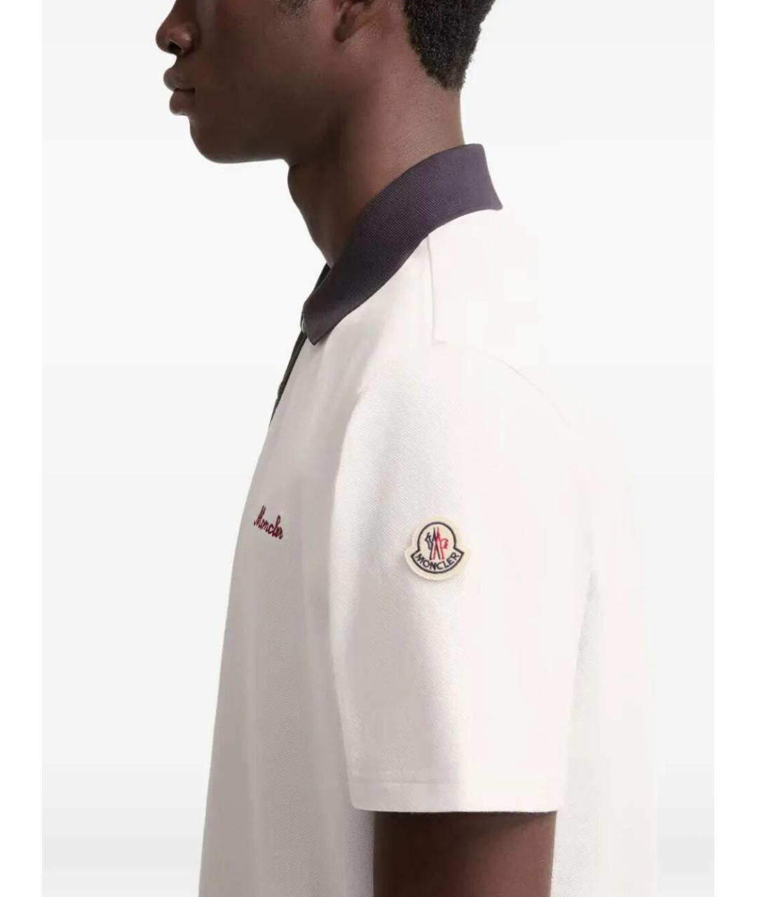 MONCLER Белое хлопковое поло с коротким рукавом, фото 3