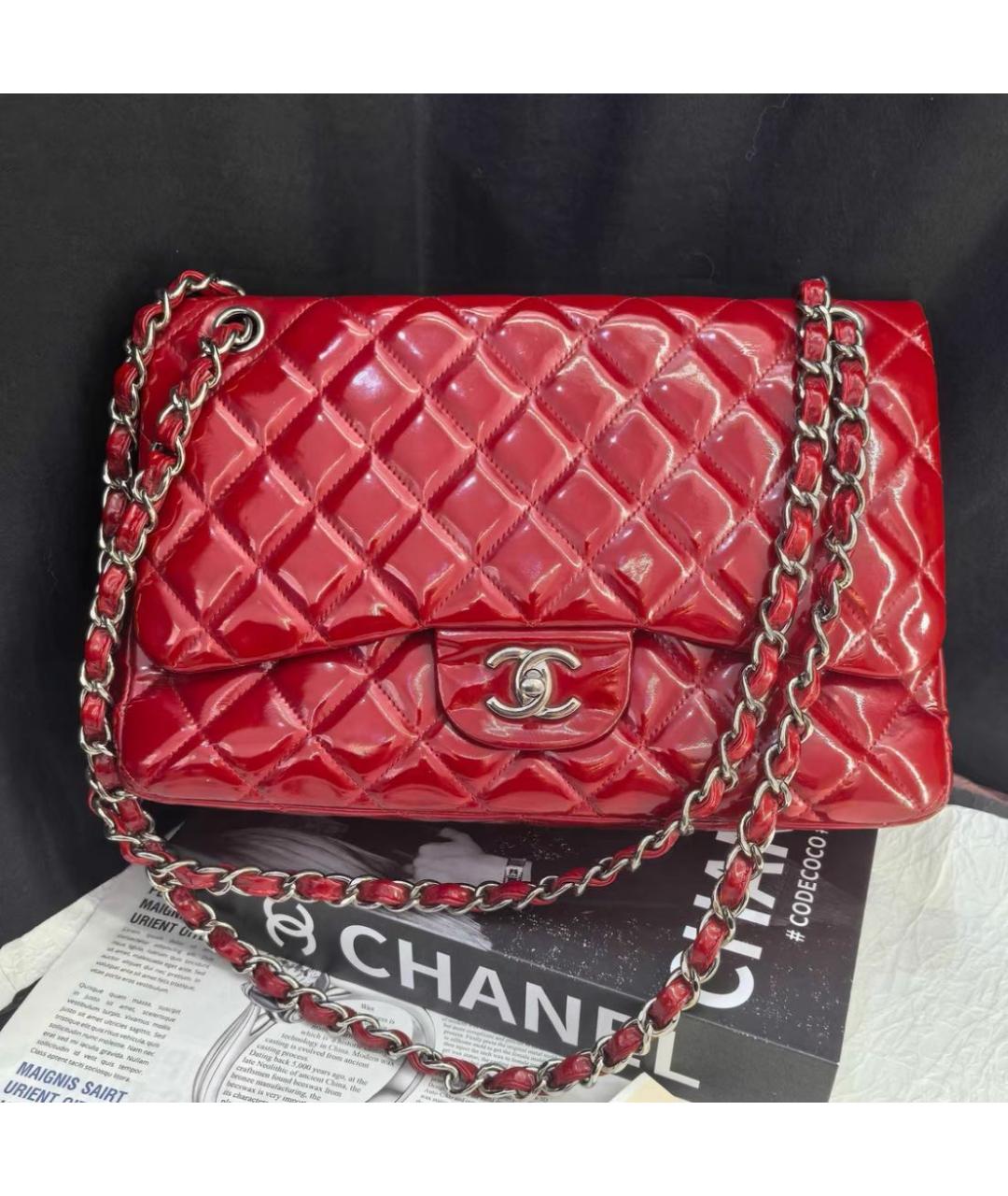 CHANEL Красная сумка через плечо из лакированной кожи, фото 5