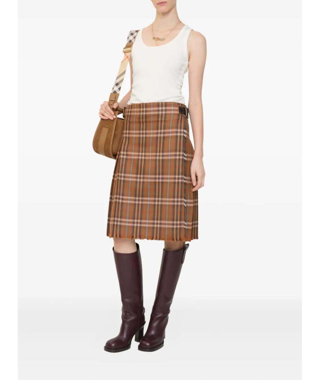 BURBERRY Коричневая шерстяная юбка миди, фото 2