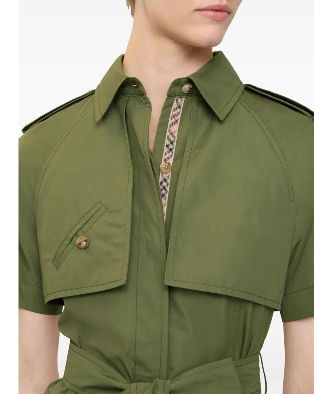 BURBERRY Зеленые хлопковое повседневное платье, фото 4