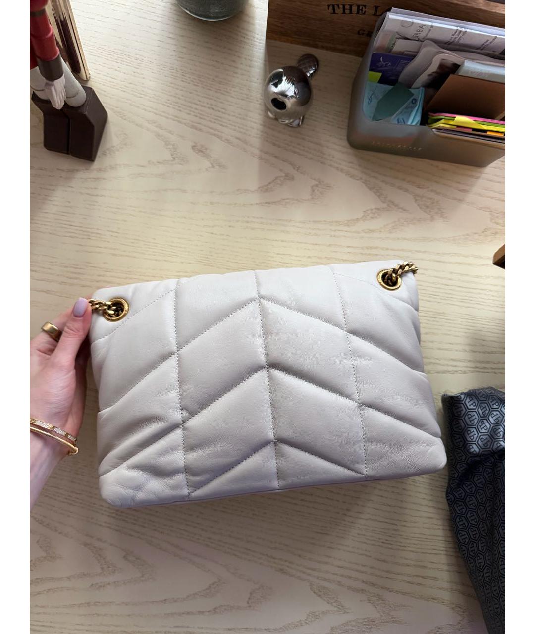 SAINT LAURENT Бежевая кожаная сумка через плечо, фото 3