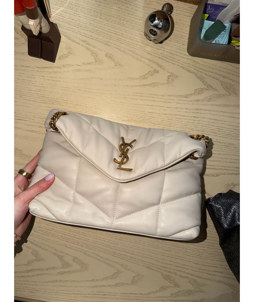 SAINT LAURENT Бежевая кожаная сумка через плечо, фото 2