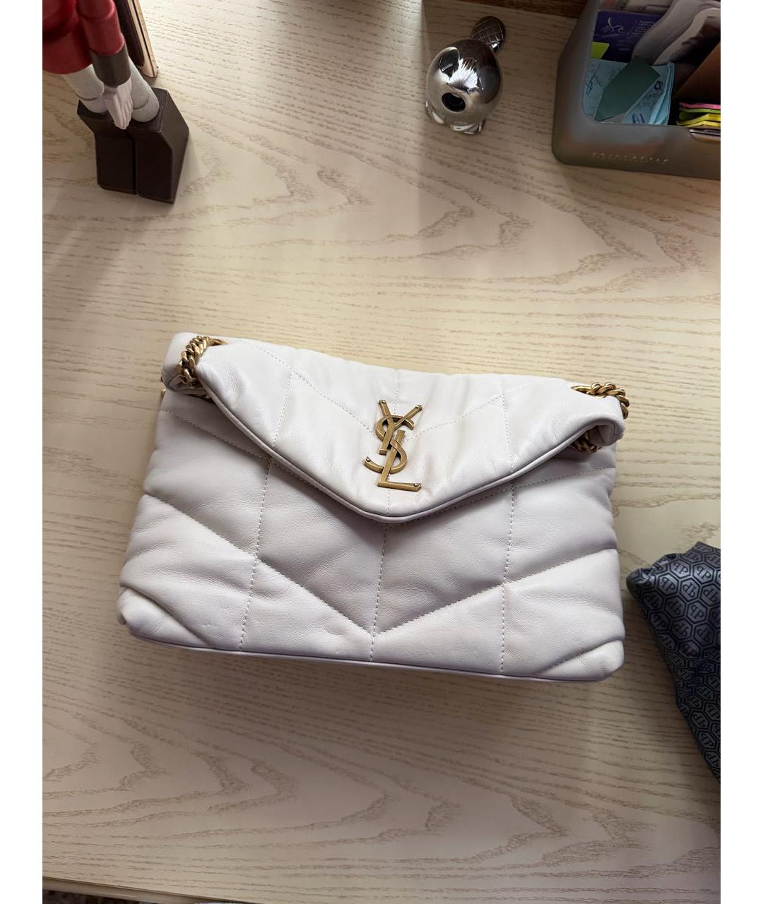 SAINT LAURENT Бежевая кожаная сумка через плечо, фото 5