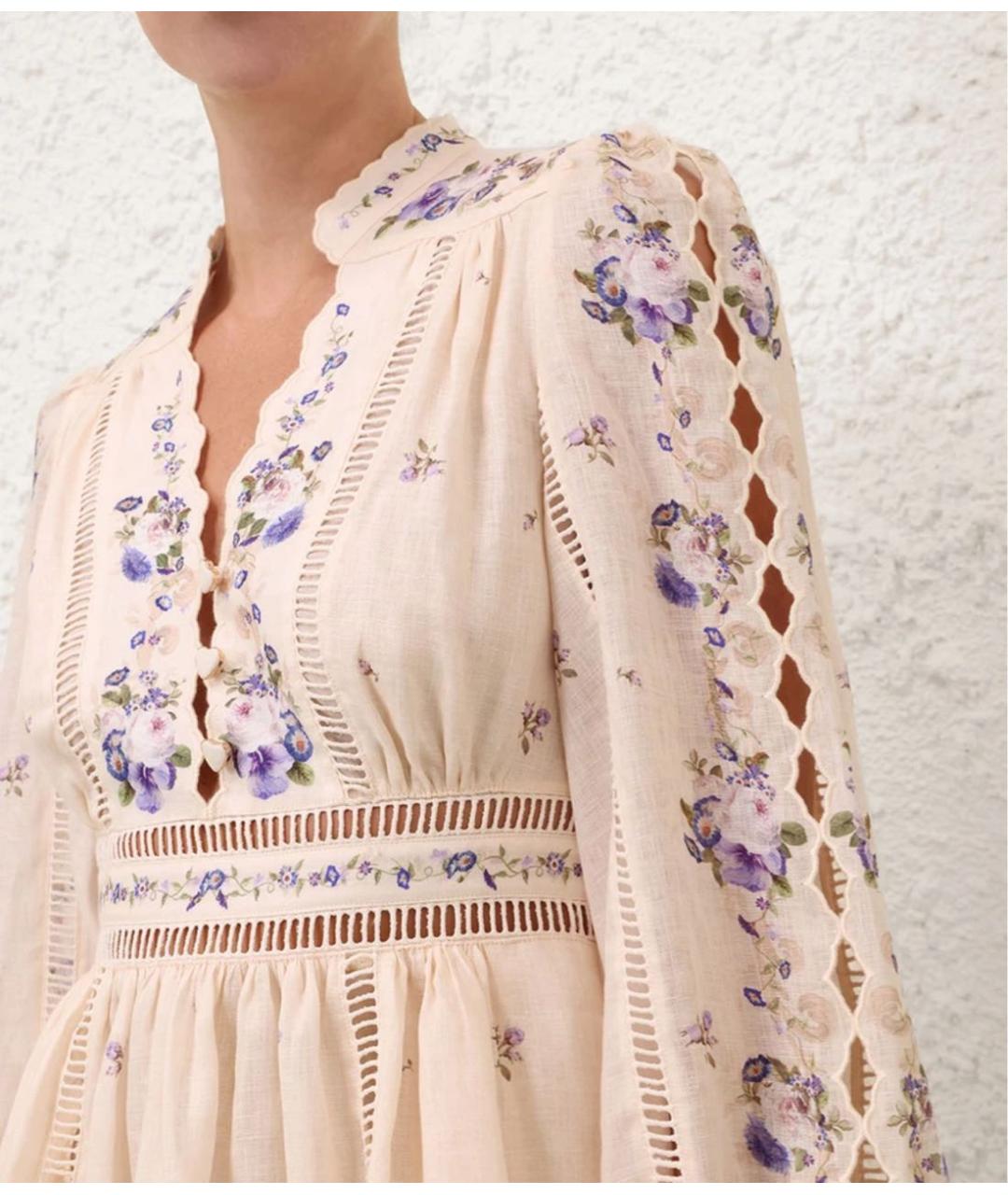 ZIMMERMANN Бежевое льняное коктейльное платье, фото 7