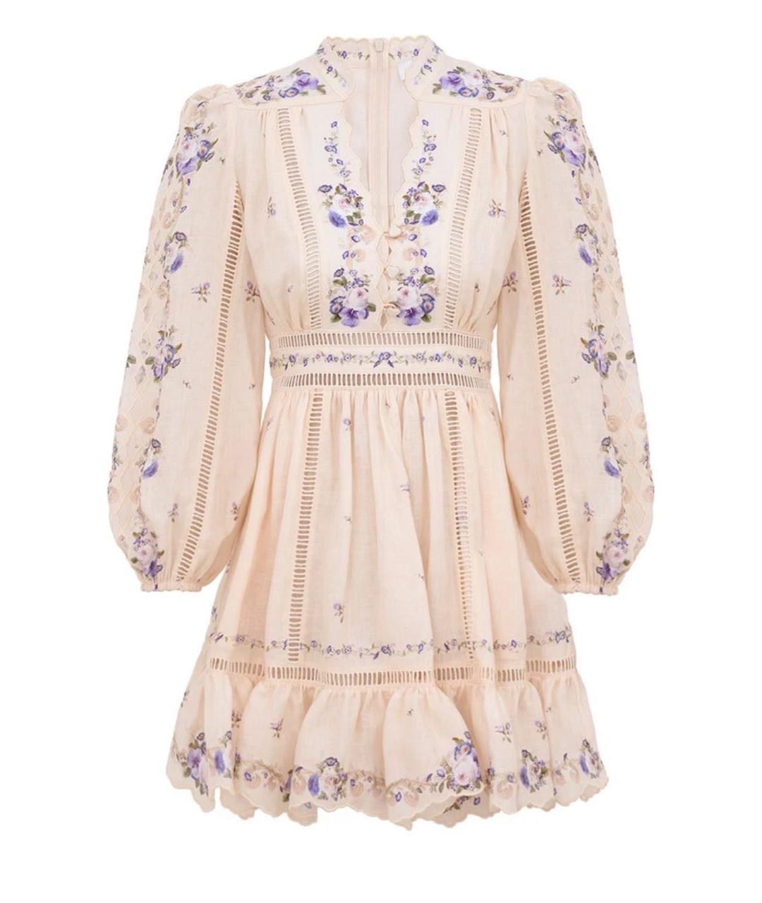 ZIMMERMANN Бежевое льняное коктейльное платье, фото 1