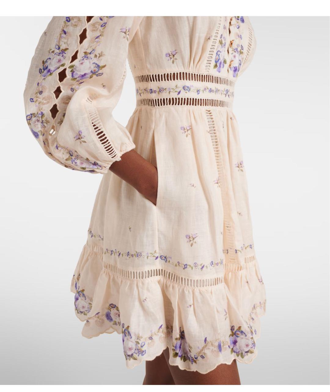 ZIMMERMANN Бежевое льняное коктейльное платье, фото 2