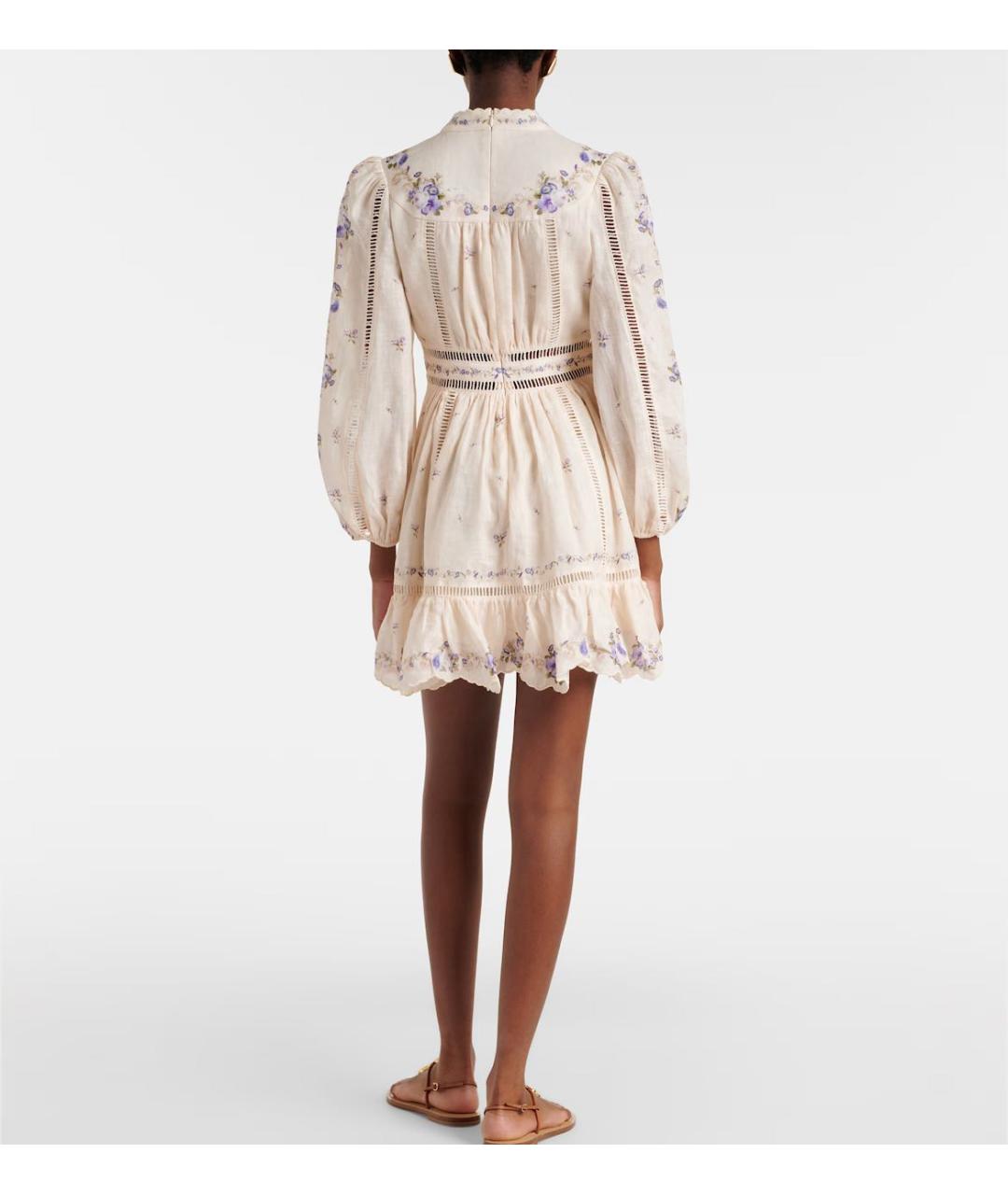 ZIMMERMANN Бежевое льняное коктейльное платье, фото 8
