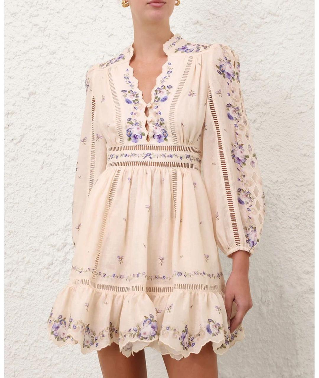 ZIMMERMANN Бежевое льняное коктейльное платье, фото 4