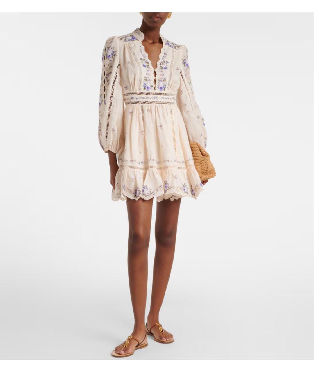 ZIMMERMANN Бежевое льняное коктейльное платье, фото 6